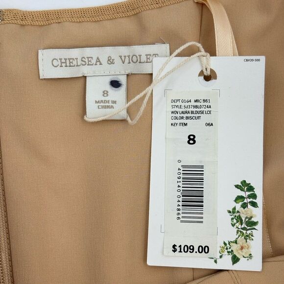 Chelsea & Violet Laura Lace Blouse Top Womens Size 8 Brown Coquette Garden Fairy - Picture 4 of 8